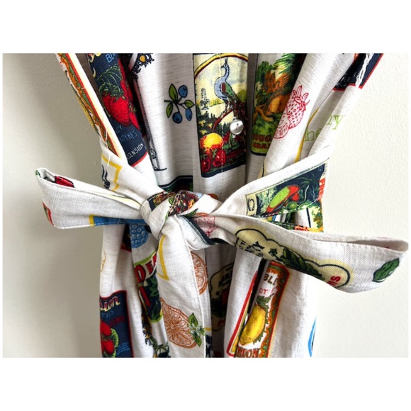 Jane + Delancey Short Sleeve Tropical Fruit Vacation Linen Blend Shirt Dress L - Picture 8 of 10